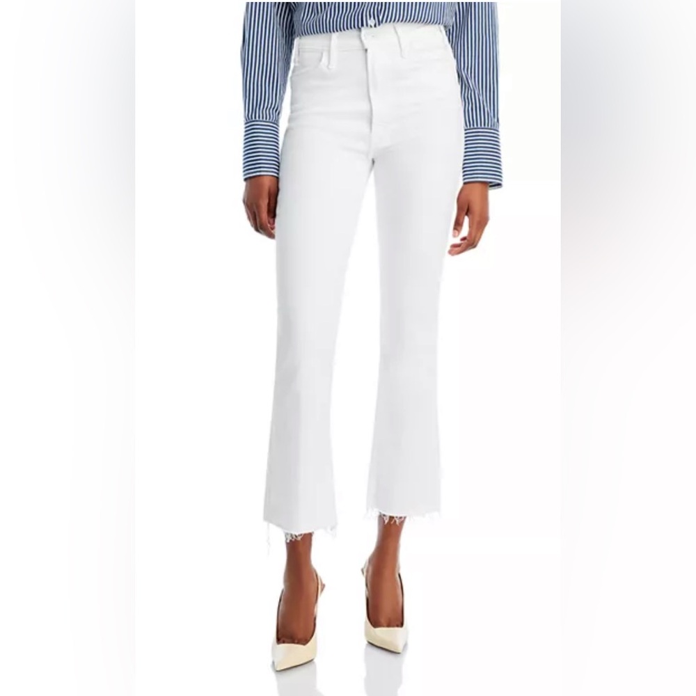MOTHER White Flare Jeans with Frayed Hem